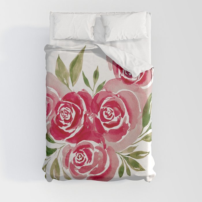 Rose Loose Floral Watercolor Painting Duvet Cover