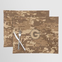 Personalized  G Letter on Brown Military Camouflage Army Commando Design, Veterans Day Gift / Valentine Gift / Military Anniversary Gift / Army Commando Birthday Gift  Placemat
