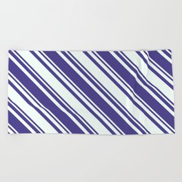 [ Thumbnail: Dark Slate Blue & Mint Cream Colored Stripes/Lines Pattern Beach Towel ]
