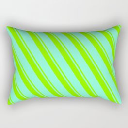 [ Thumbnail: Chartreuse & Aquamarine Colored Lined Pattern Rectangular Pillow ]