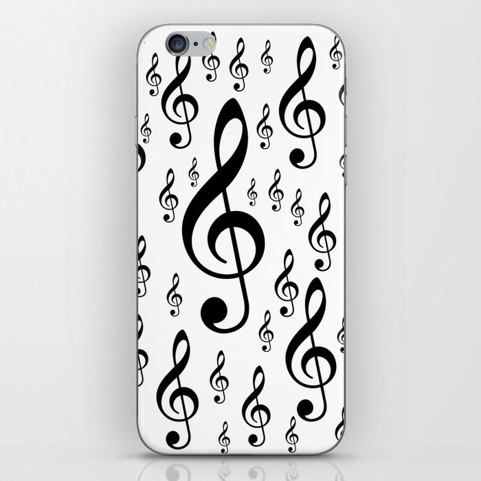 Clef Music Notes pattern - black & white pattern iPhone Skin