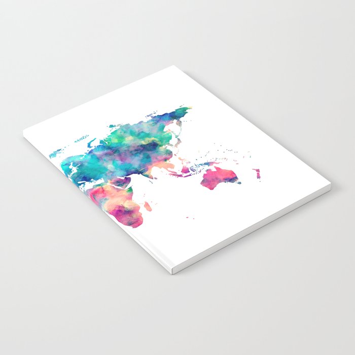World Map Turquoise Pink Blue Green Notebook