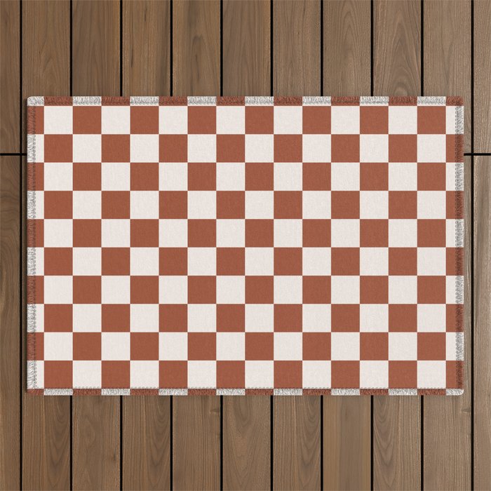 Check Rust Checkered Checkerboard Geometric Earth Tones Terracotta Modern Minimal Chocolate Pattern Outdoor Rug