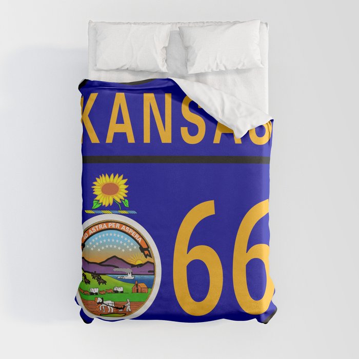 Route 66 Kansas Sign and Flag Duvet Cover
