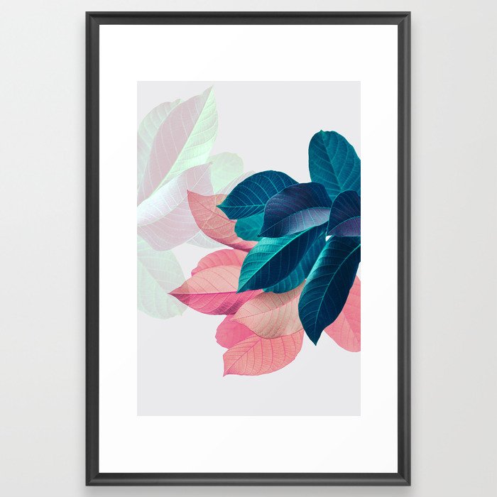 Pink and Blue Leaf Framed Art Print