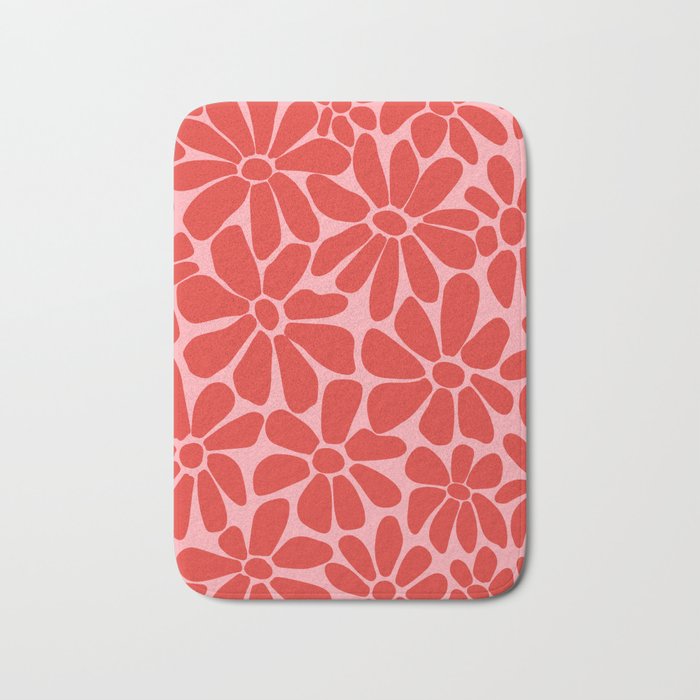 Pink and Red - Retro Floral Art Print Bath Mat