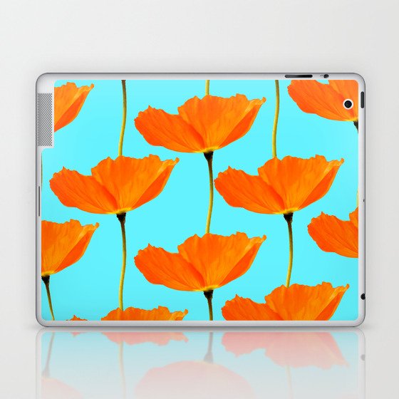 Poppies On A Turquoise Background #decor #society6 #buyart Laptop & iPad Skin