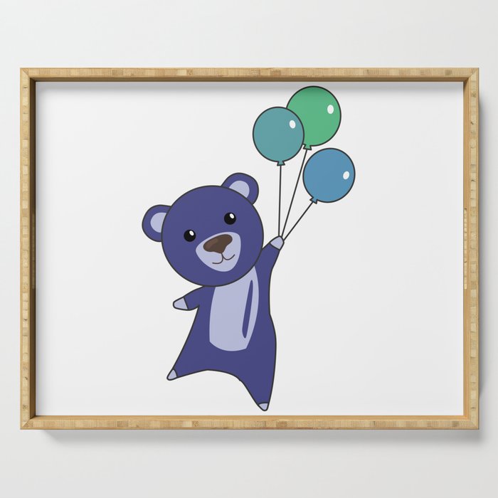 Bear Blue Flies With Balloons Sweet Animals Bear Serving Tray