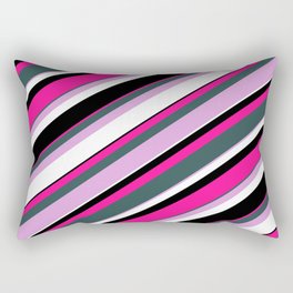 [ Thumbnail: Eyecatching Deep Pink, Dark Slate Gray, Plum, White & Black Colored Lines Pattern Rectangular Pillow ]
