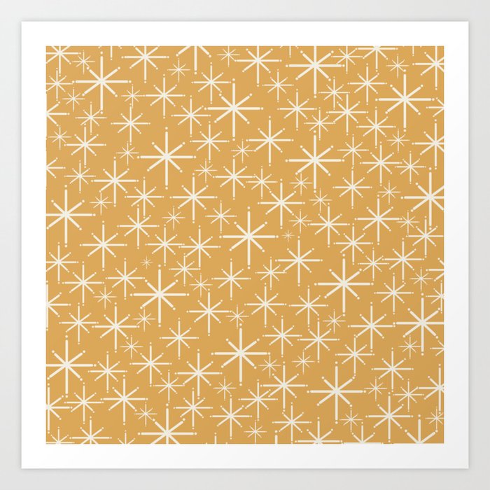 Twinkling Mid Century Modern Starburst Pattern in Muted Mustard Gold Art Print