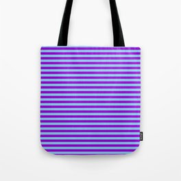 [ Thumbnail: Sky Blue & Dark Violet Colored Striped Pattern Tote Bag ]