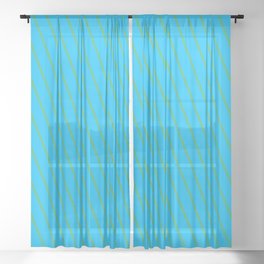 [ Thumbnail: Sea Green and Deep Sky Blue Colored Stripes/Lines Pattern Sheer Curtain ]