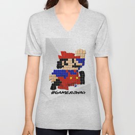 Pixel Mario V Neck T Shirt