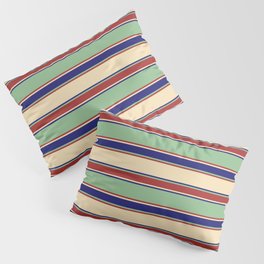 [ Thumbnail: Tan, Midnight Blue, Dark Sea Green & Brown Colored Striped/Lined Pattern Pillow Sham ]