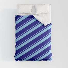 [ Thumbnail: Light Sky Blue & Blue Colored Lined Pattern Comforter ]