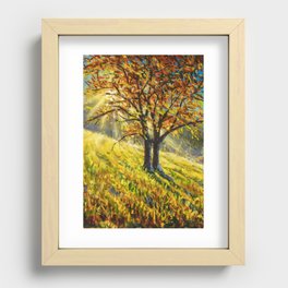 Sunny autumn tree in field hand painted painting by Rybakow. Recessed Framed Print