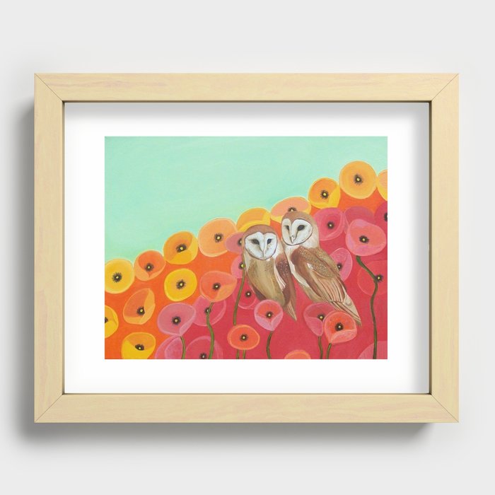 Owls in a Poppy Field Recessed Framed Print
