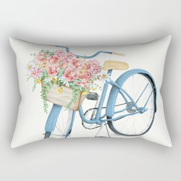 Blue Bicycle with Flowers in Basket Rectangular Pillow