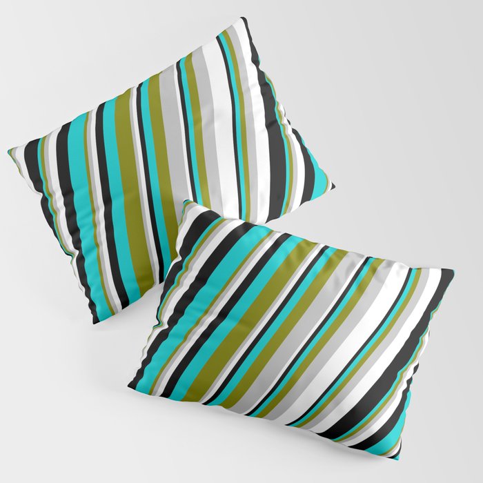 Eye-catching Green, Grey, White, Black & Dark Turquoise Colored Pattern of Stripes Pillow Sham