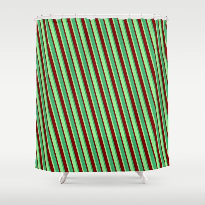 Light Green, Maroon & Sea Green Colored Stripes/Lines Pattern Shower Curtain