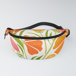 Spring Wildflowers Floral Illustration Fanny Pack | Colorful, Nature, Spring, Poppies, Flowers, Botanical, Illustration, Playful, Happy, Retro 