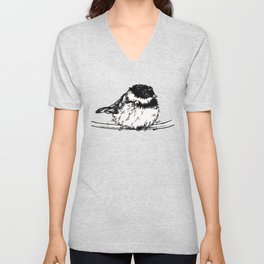 Black Capped Chickadee V Neck T Shirt
