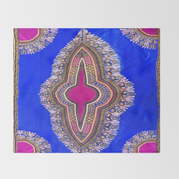 Blue Purple Kinte African Print Throw Blanket By Mirabellamarket Society6