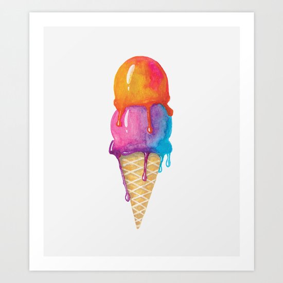 Melty ice cream cone Art Print