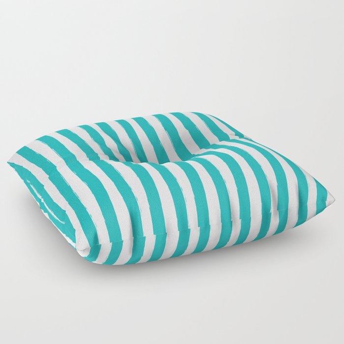 Turquoise and White Cabana Stripes Palm Beach Preppy Floor Pillow
