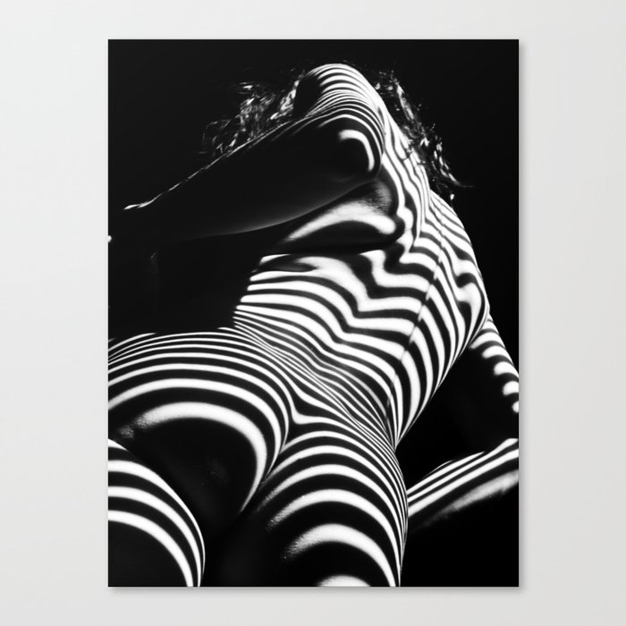 2070-AK Woman Nude Zebra Striped Light Curves around Back Butt Behind Naked Art Leinwanddruck