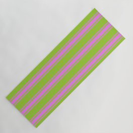 [ Thumbnail: Green & Violet Colored Lined/Striped Pattern Yoga Mat ]