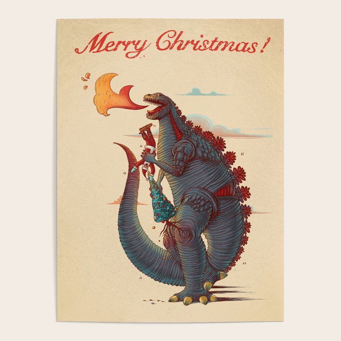 2022 Godzilla Christmas Godzilla And Christmas Poster By Anna Nosenko (Savkina) | Society6