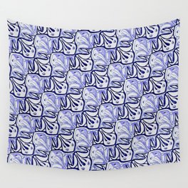 Symmetric Frog Tessellation in Blue Wall Tapestry