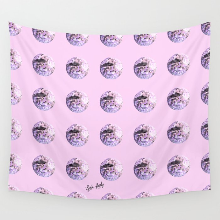 Disco ball Pink- pink background Wall Tapestry