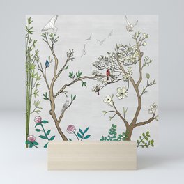 Chinoiserie Panels 1-2 Silver Gray Raw Silk - Casart Scenoiserie Collection Mini Art Print