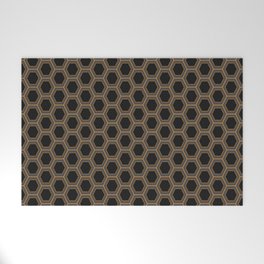 Black, Grey, and Orange Honeycomb Minimalist Pattern Welcome Mat