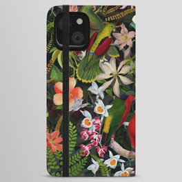 Vintage & Shabby Chic - Black Tropical Parrot Night Garden iPhone Wallet Case