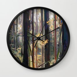 Forest Glow Wall Clock | Canadalandscape, Mountseymour, Sunlightshining, Foresttrees, Britishcolumbia, Northvancouver, Impressionism, Natureoutdoors, Painting, Mountainbiking 