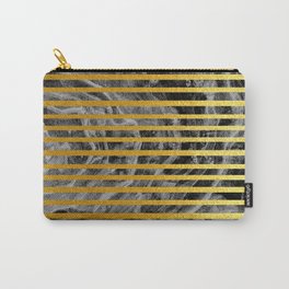 Golden horizontal stripes on black wood pattern  Carry-All Pouch
