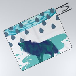 Raining on Blue Wolf Picnic Blanket