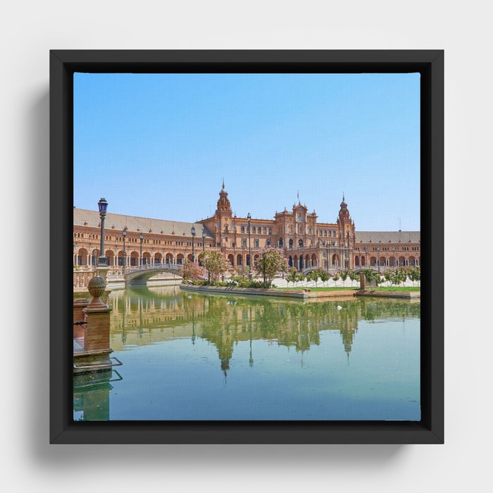 Spain Photography - Pond In Front Of The Spanish Plaza Framed Canvas