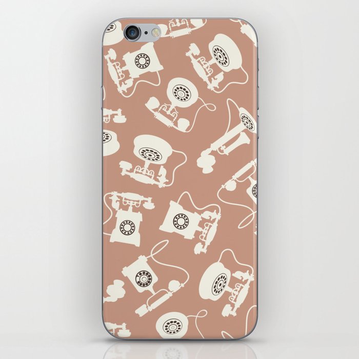 Vintage Rotary Dial Telephone Pattern on Light Brown iPhone Skin