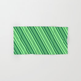 [ Thumbnail: Light Green and Sea Green Colored Lines/Stripes Pattern Hand & Bath Towel ]