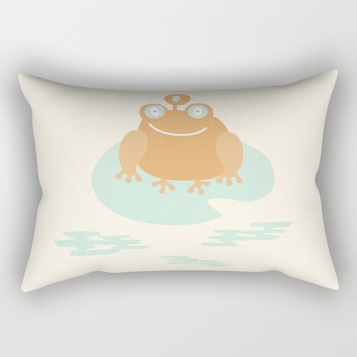 Cute orange monster frog over cream background Rectangular Pillow