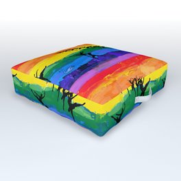 Swan lake - ballet dancer figures in rainbow colors background Outdoor Floor Cushion