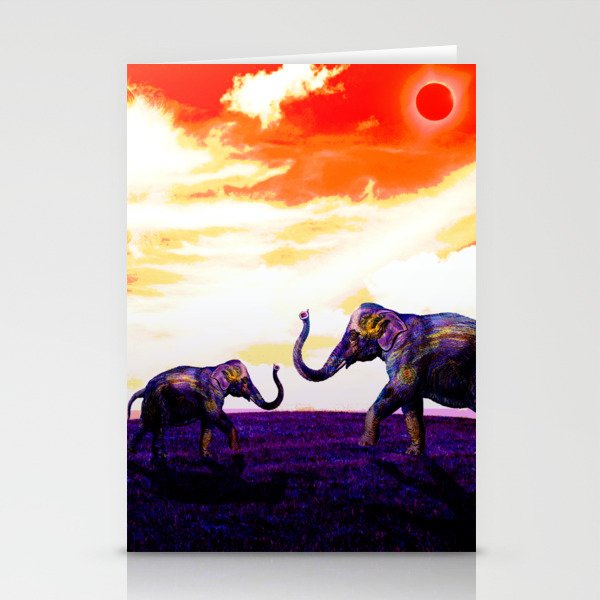 Elephants Dance under the Eclipse  Stationery Cards