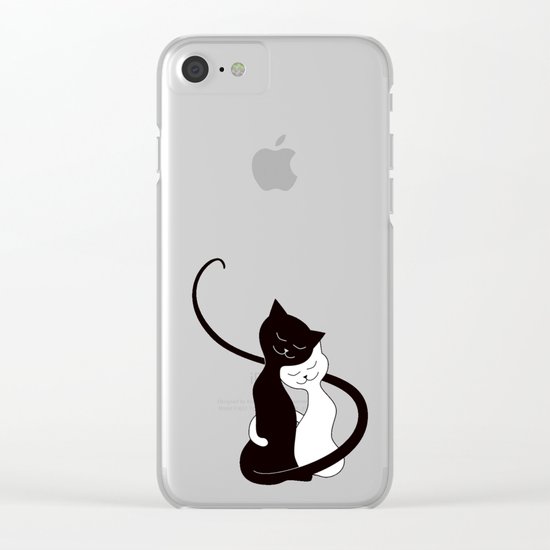 White And Black Cats In Love Clear iPhone Case