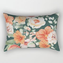 Peach Florals with Painted Speckles on Dark Green Rectangular Pillow
