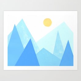 Mountains and Sun Nature Painting Art Print