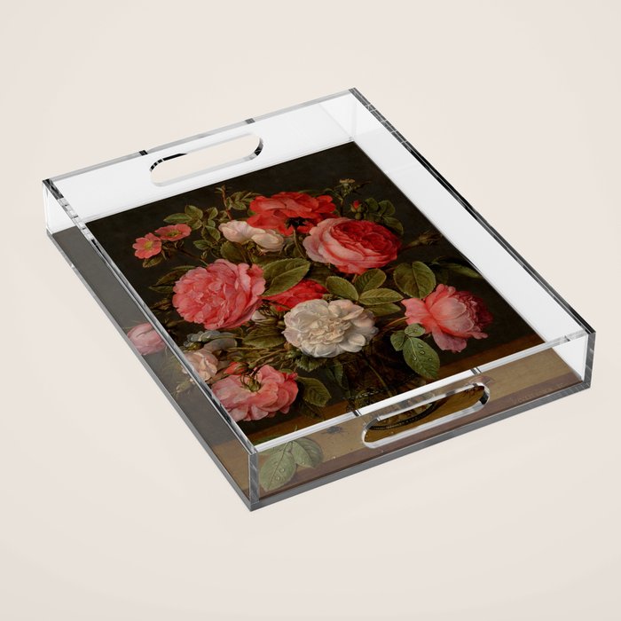 Jacob van Hulsdonck "Roses in a Glass Vase" Acrylic Tray by Alexandra